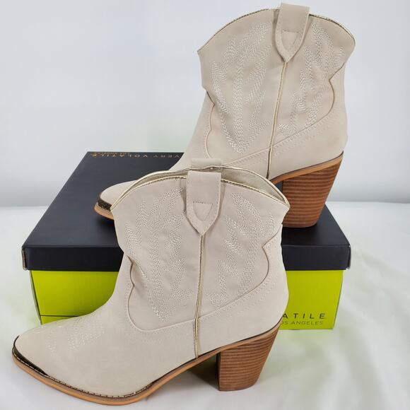 Very Volatile Womens 11 Taylor Western Ankle Boot Off White New In Box - Picture 5 of 8